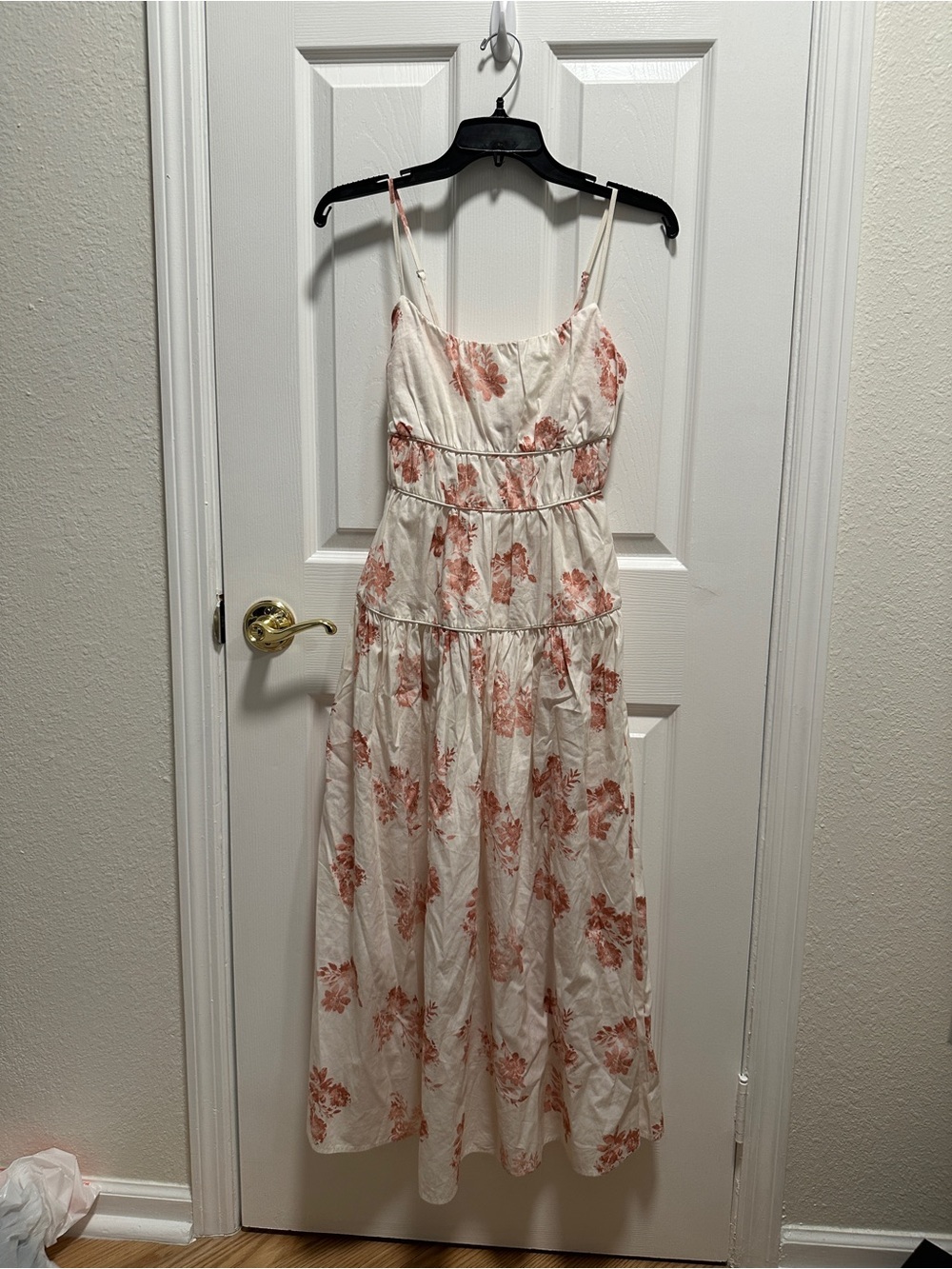 White Spaghetti Strap Maxi Dress with pink Floral Print